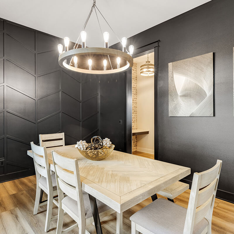 Modern Dining Room Table with Hanging Lighting